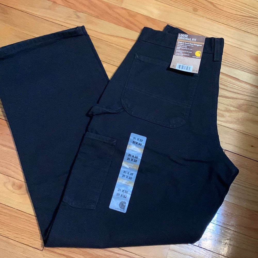 Carhartt Loose Original Fit Washed Duck Work Dungaree Jeans 31x32 Black New